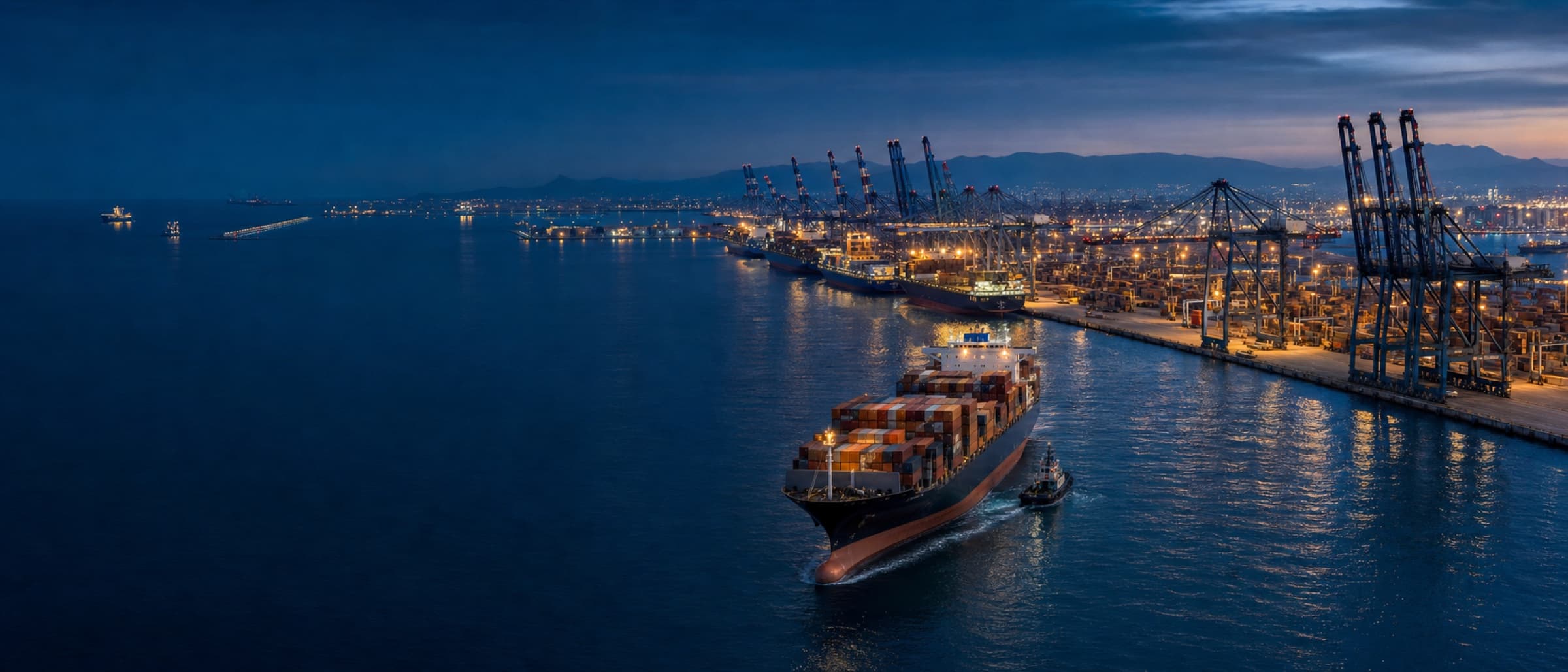 International port at blue hour